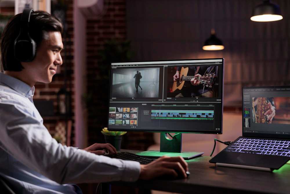 A person is editing a video
